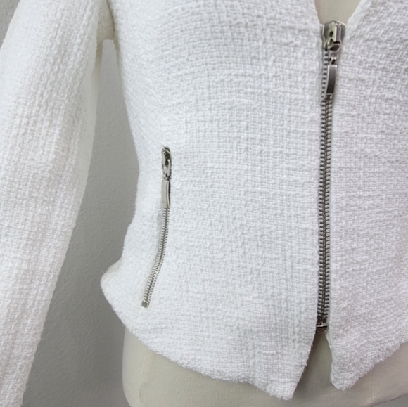 ZARA TRAFALUC TWEED WHITE ZIPPER BLAZER - Picture 8 of 16